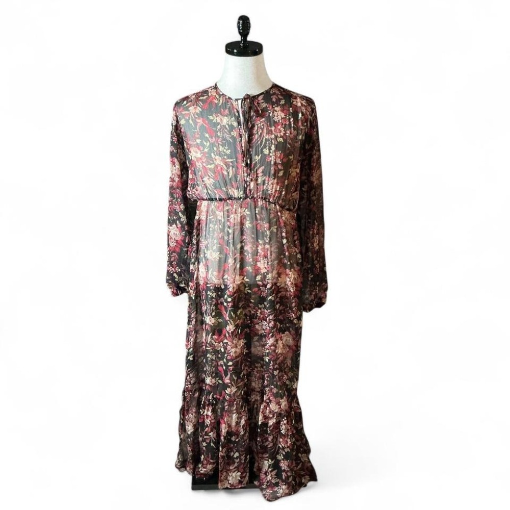 O.P.T. Floral Print Sheer Long‎ Sleeve Maxi Dress Women's Size M Layering Piece